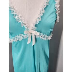 80s Vintage Robin Egg Blue Column Gown with Frilly Lace - S
